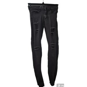 WAX‎ Jean Distressed Ripped Skinny Jeans Black Wash Juniors Size